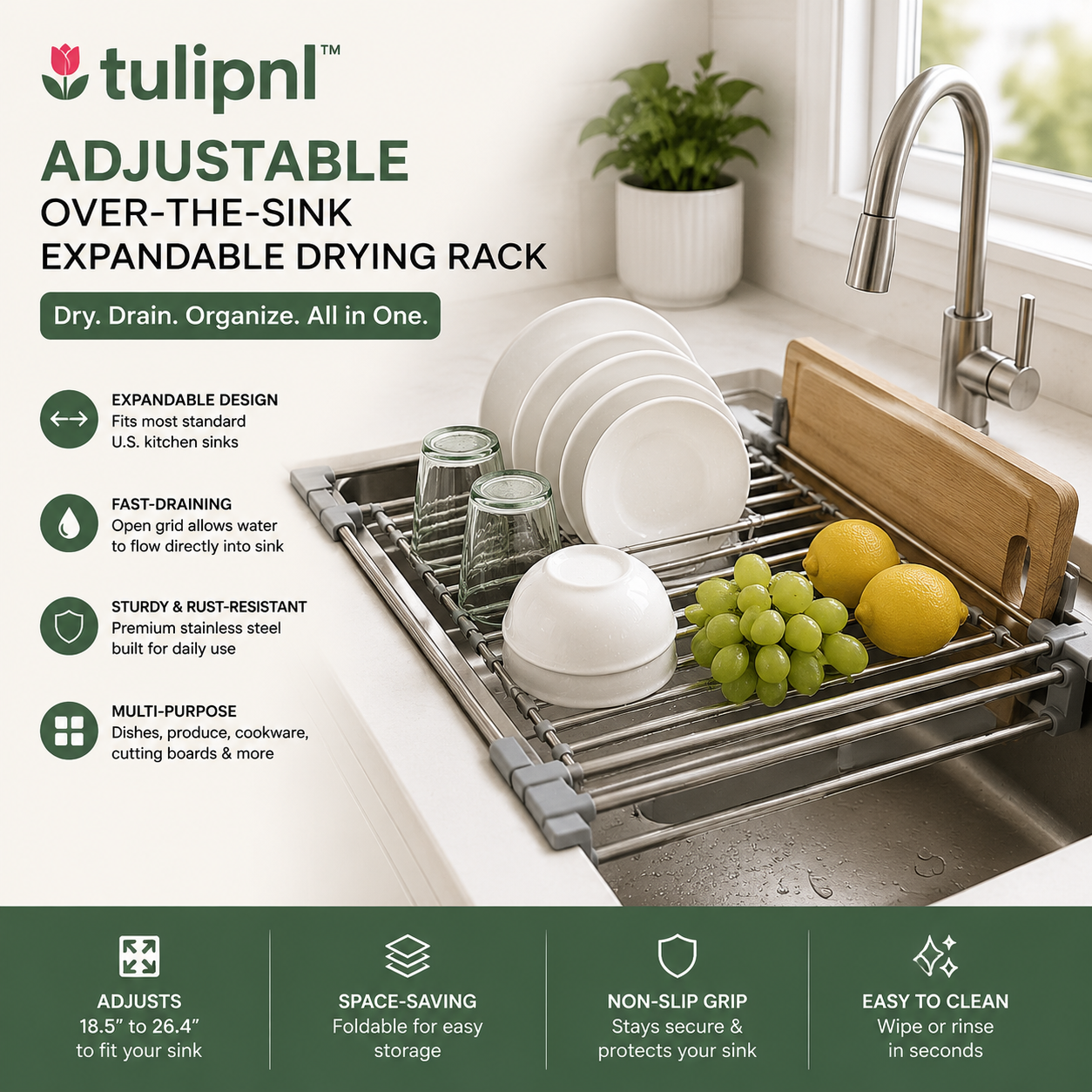 tulipnl™ Adjustable Over-the-Sink Expandable Drying Rack