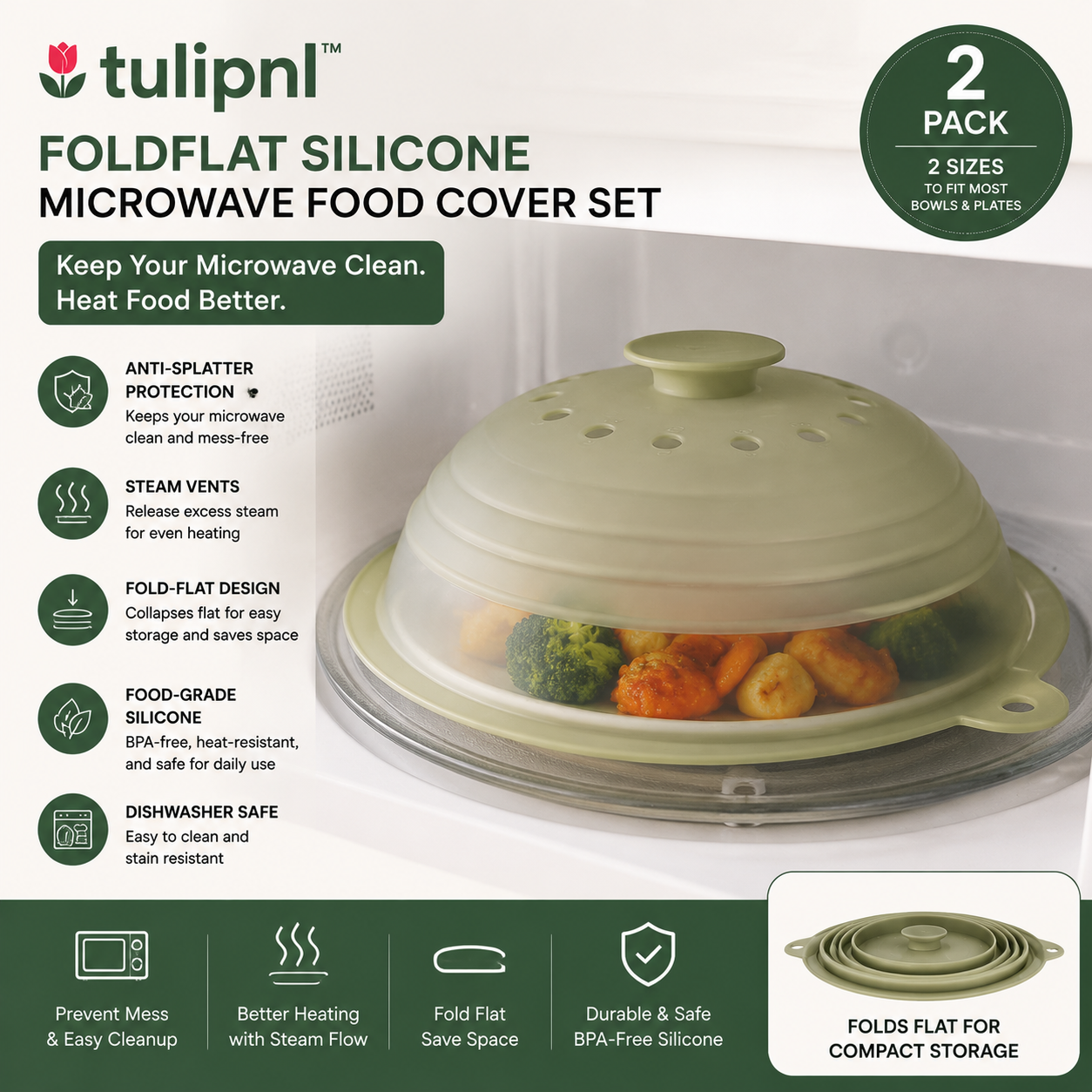 tulipnl™ FoldFlat Silicone Microwave Food Cover Set