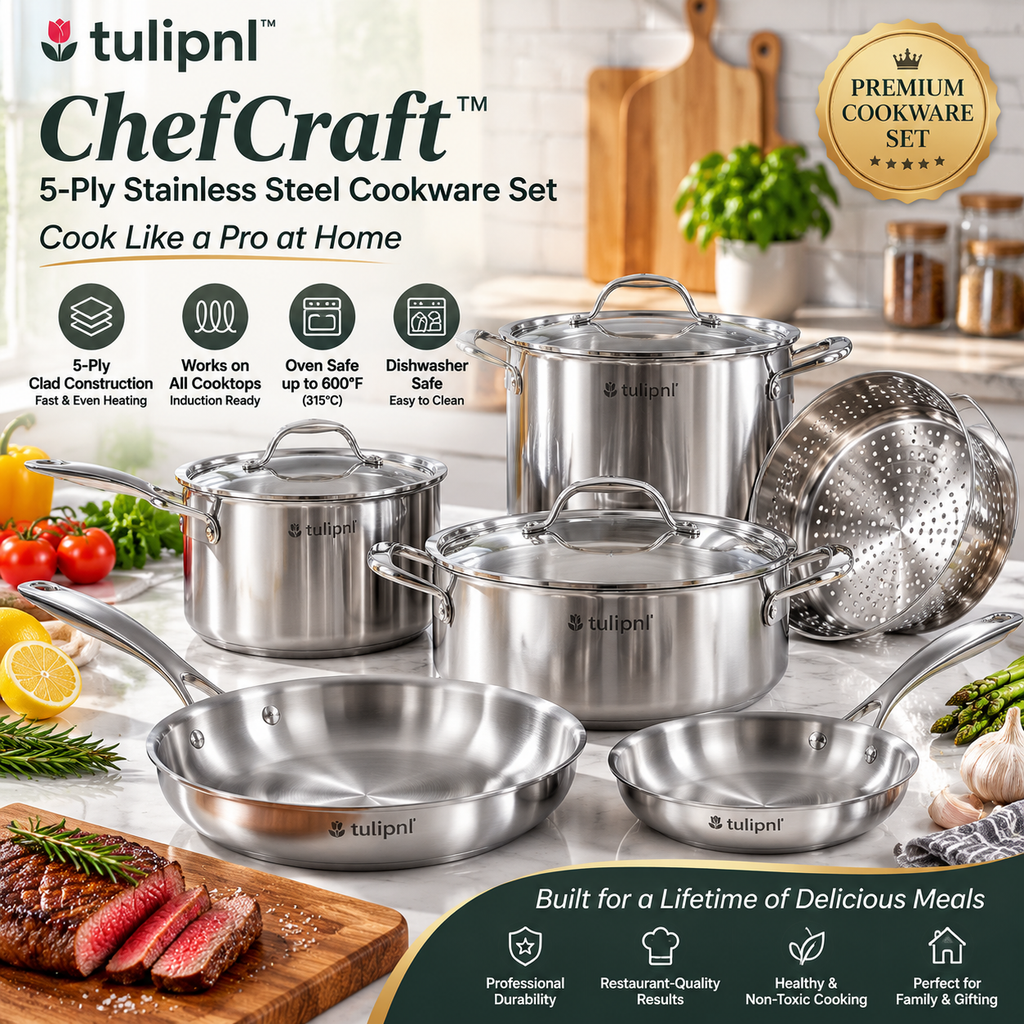 tulipnl™ ChefCraft™ 5-Ply Stainless Steel Cookware Set
