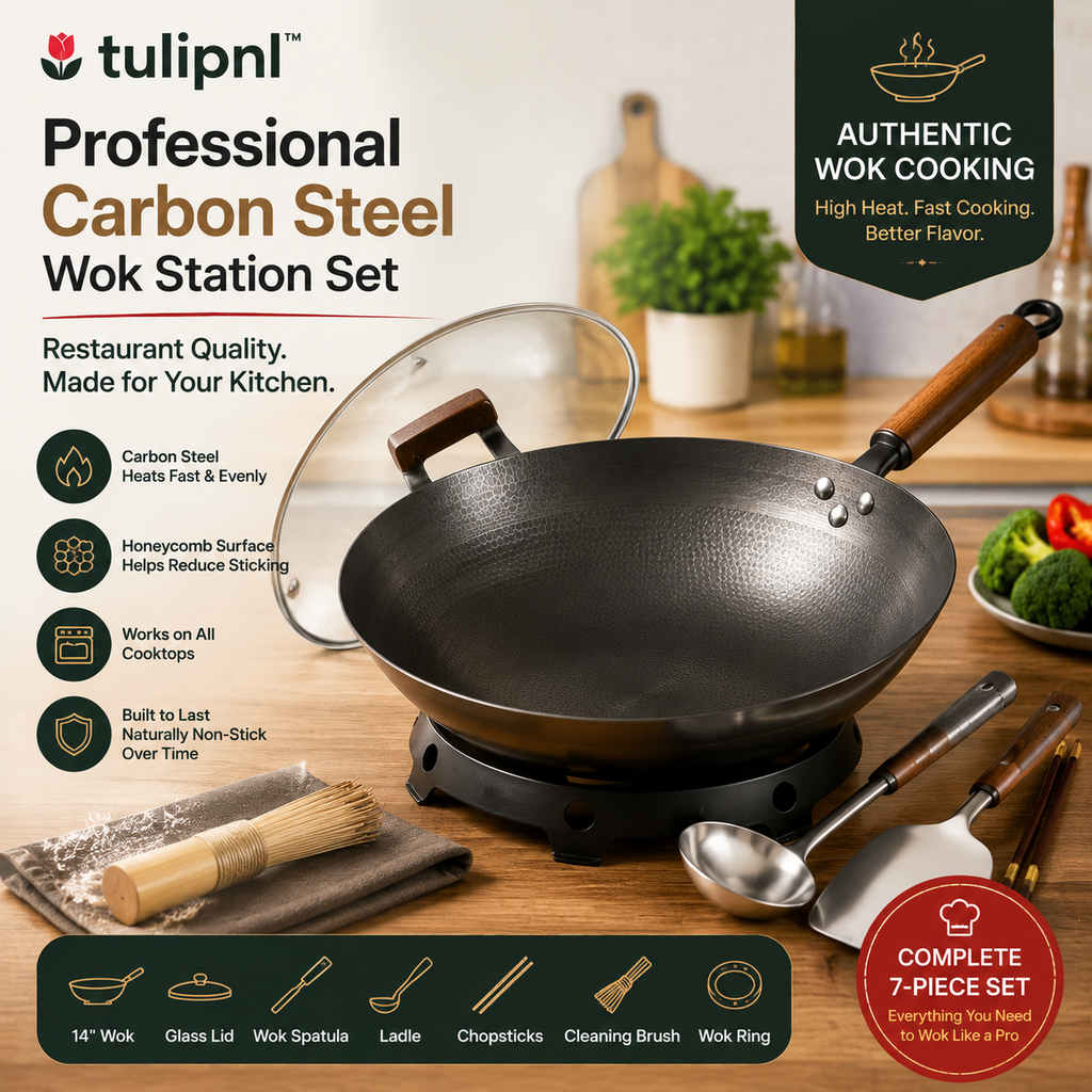 tulipnl™ Professional Carbon Steel Wok Station Set