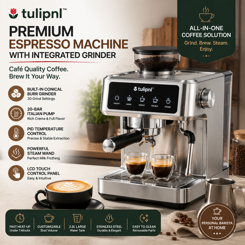 tulipnl™ Premium Espresso Machine with Integrated Grinder